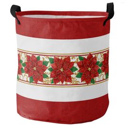 Laundry Bags Christmas Winter Flower Red Poinsettia Dirty Basket Foldable Home Organiser Clothing Kids Toy Storage