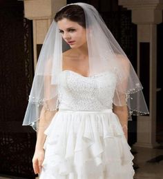 Two Layers Elbow Length Beaded Edge Wedding Veil high quality new style velo de novia cheap simple and romantic weddin9961248