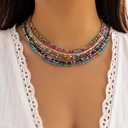 Choker Salircon Bohemian Mixed Color Seed Bead Clavicle Necklace Trend Acrylic Rice Beaded Women's Summer Beach Jewelry