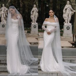 Fashion Tulle Mermaid Wedding Dresses Sexy Off Shoulder Long Sleeves Illusion Bridal Gowns Lace Custom Made Sweep Train