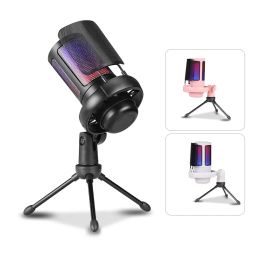 Microphones Professional USB Noise Reduction Condenser Microphone RGB Lighting With Pop Philtre Shock Mount Gain Control Mic For PC Computer