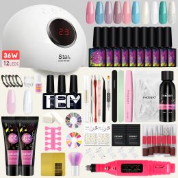 Bits Manicure Set for Quick Building Nail Gel Poly Nail Gel Set with 36w Led Nail Lamp and Electric Nail Drill Manicure Art Tools Kit