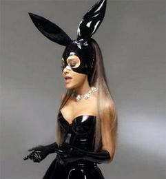 fast sexy black latex christmas bunny rabbit mask hoods unisex fetish rubber party hood gummy with hole plus size3207416