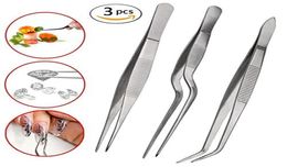 GDGY Tongs Tweezers 3Pcs Tweezers Set 63 inches Stainless Steel Precision Tongs tweezer with Cooking Offset Tip Silver2467001