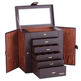 Storage Boxes Leather Jewellery Box Ring Necklace And Display Case With Drawer Lock