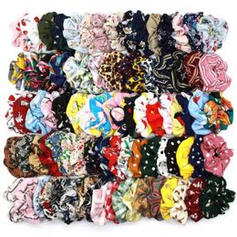 134Colors Lady Girl Hair Scrunchy Vintage Leopard Plaid Scrunchies Dot floral Hairband Elastic Hair Bands Women Ponytail Holders G6122221