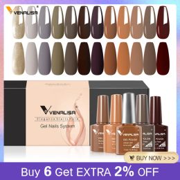 Gel 12pcs/kit Venalisa Gel Nail Polish Brown Earth Coffee Colour Series Young Nude Light Reflective Gel Pigment Nail Art Manicure