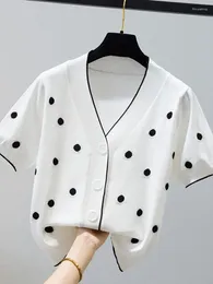 Women's T Shirts White Knit Tshirts For Women Short Sleeve V Neck Vintage T-shirt Female Summer Korean Fashion Clothing Tops Tee Shirt Femme