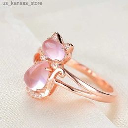 Cluster Rings Huitan Rose Gold Colour Cat Rings for Women Cute Girls Gift Exquisite Finger Accessories Party Daily Wearable Statement Jewelry240408