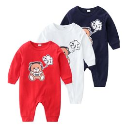 Newborn kids cartoon rompers baby designer clothing toddler boys girls bear printed long sleeve jumpsuits infant cotton soft bodysuit Z7567