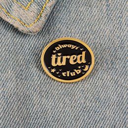 Round Tired Text Star Enamel Pin Black Glod Brooch Bag Clothes Lapel Pin Sasha Away Badge Cartoon Jewellery Gift For People