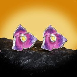 Stud Earrings 2024 Est Elegant Romantic Violet Flower Epoxy Enamel Women's Wedding Engagement Party Jewellery Gift
