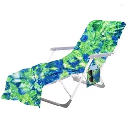 Chair Covers Chaise Lounge Cover Tie-Dye Pattern Microfiber Pool Towel With 3 Pockets 210x75cm/82.5x29.5inch No Sliding