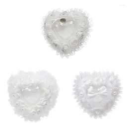 Jewellery Pouches Heart Ring Cushion Holder White Flower Lace Bow Wedding Bearer Pillow Box For Ceremony Proposal