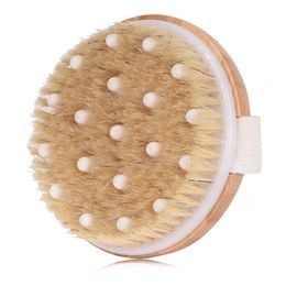 Bath Brushes, Sponges & Scrubbers Cellite Circation Mas Brush With Natural Bristles Round Bamboo Shower Body For Wet Or Dry Brushing B Dhseh