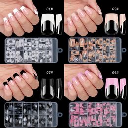 120pcs/box Acrylic French False Nails Medium Length Square Armour Full Cover Nail Tips Can Be Removable Mixed Size Press On Nails