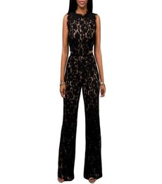 FGirl Jumpsuit Overalls Black Lace Nude Illusion Back Cutout Jumpsuit Rompers Womens Romper FG313754410646