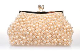 New Fashion Two Chains Women Pearl Evening Bag Clutch Gorgeous Bridal Wedding Party handbag 7457522