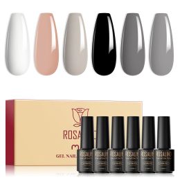 Kits ROSALIND 6PCS Gel Polish Set Semi Permanent Esmaltes Multi Colours Glitter Varnish Hybrid Top Base Coat Nail Gel Kit Nail Art