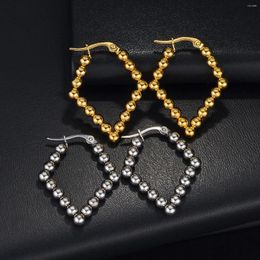 Dangle Earrings Fashion Gold Plated Square Round Stainless Steel Hoop Little Ball Beads Earring For Women Girls Wedding Jewelry