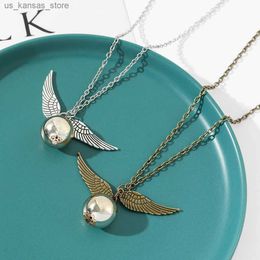 Pendant Necklaces Golden Snitch Pendant Necklace The Deathly Hallows Wing Charm Quidditch Gold Colour Snitch Necklace for Fans Accessories Gifts240408