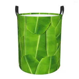 Laundry Bags Folding Basket Green Banana Leaf Round Storage Bin Large Hamper Collapsible Clothes Toy Bucket Organiser