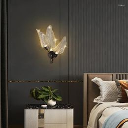 Wall Lamp Led Creative For Living Room Bedroom Black Gold Home Decor Sconce Modern Leaf Design Acrylic Indoor Lighting