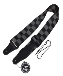 Acoustic Electric Guitar Strap Woven Black Grey Checkerboard Nylon Leather Ends1618785