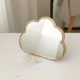 Wooden Mirror Frame Compact Portable Cloud Shape Makeup High Definition Surface Detachable Desktop 240408