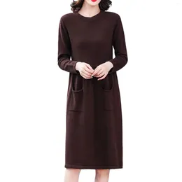 Casual Dresses Women's Round Neck Wool Knit Dress Solid Colour Long Sleeve Sweater Korean Reviews Many Clothes Pretty