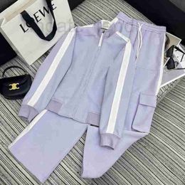 Women's Two Piece Pants Designer Brand Casual Set for Early Spring 2024, New Contrasting Stand Up Collar Cardigan Jacket, Straight Leg Two-piece Clothing JEP3