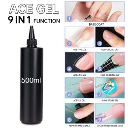 Gel BOZLIN 500ml Ace Gel 9in1 Nail Glue Gel Transparent Thickness Rubber Base Gel Soak Off Nail Art Function Gel Varnish