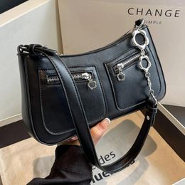 Evening Bags Vintage Armpit Shoulder For Women 2024 Winter PU Leather Handbag With Chain Clutches Retro Underarmy Purse