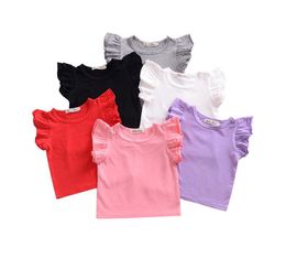 Baby Girls Solid Shirts 6 Colors Ruffle Sleeve Tops Kids Casual Clothes Girls Lace Tshirts Summer Baby Toddler Teens Clothes 06067241624