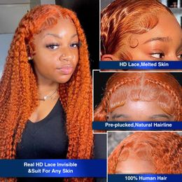 Ginger Orange 30 34 Inch Lace Front Wig Human Hair Wigs 200% Density Curly Brazilian Glueless Preplucked Baby