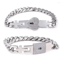 Bangle 2Pcs Tone Stainless Steel Lover Heart Love Lock Bracelet With Key Bangles Kit Couple Jewelry Gift