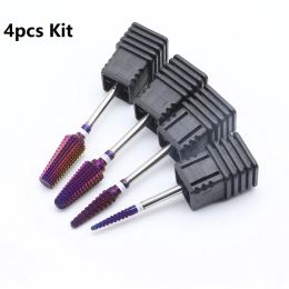 Bits 4pcs Kit Hot Purple Pro Whole Carbide Nail Drill Bits Nail Art Electric Drill Machine Files Nail Art Tools cut and polish