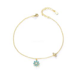 Enamel flower bead chain light blue beach style daisy Anklet est custom anklet 925 Sterling silver 18k gold plated 240408