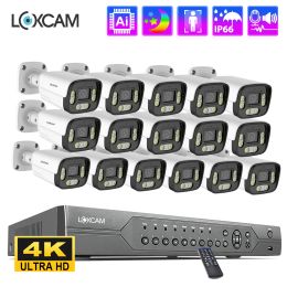 System LOXCAM H.265 16CH Video Surveillance 4K POE NVR CCTV Security System 8MP Two Way Audio Color Night Vision Outdoor IP Camera Kit