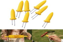 Creative Stainless Steel Corn Forks Holders Corn on The Cob Skewers Fruit Forks Outdoor Barbecue Tool8527884