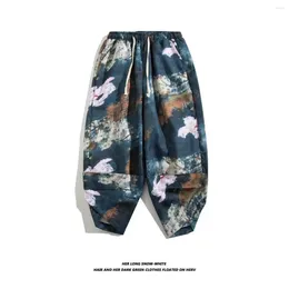 Men's Shorts Chinese Style Wide Leg Pants Cropped Loose Beach Casual Printed Harlan