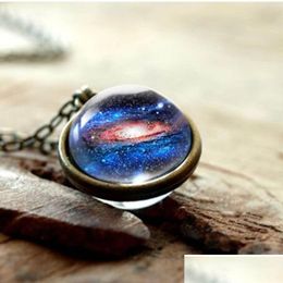 Pendant Necklaces 2021 Selling Droppshuble-Sided Glass Ball Gem Universe The Milky Way Star Chain Necklace Jewellery Gifts Fast Drop Del Dhnwt