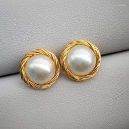 Stud Earrings 925 Sliver Big Pearl Earring Baroque Freshwater For Women Party Wedding Gift Fine Jewellery Handmade