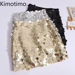 Skirts Kimotimo Women Sequins Club 2024 Summer Spicy Girl Sexy High Waist Wrapped Slim A-line Mini Skirt Korean Fashion Faldas