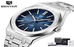 Relogio Masculino Benyar Men Watch Auto Date Waterproof Blue Face Stainless Steel Quartz Watches Mens Luxury Business Male Clock W6496656