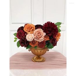 Decorative Flowers Roses Artificial Flowerbouquet Fake Flower DIY Bridal Shower Decoration Party Table Center Faux Silk Floral Arrangement