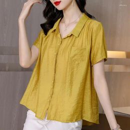 Women's Blouses Spring Summer Fashion Elegant Polo Collar Long Sleeved Cardigan Chiffon Shirt Casual Versatile Western Clothing Women