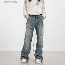 Women's Jeans 2023 Spodnie Y2K Strtwear Vintage Blue Pleated Baggy Cargo Jeans Pants For Women Clothes Straight Hip Hop Lady Denim Trousers Y240408