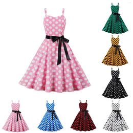 Casual Dresses European And American Women's Polka Dot Retro Large Hem Tie Long Skirts Sundresses Of Hair Fitted Slip