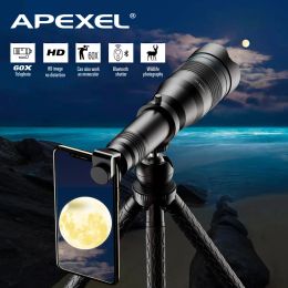 Monopods Apexel Hd 60x Telescope Telephoto Lens +miniselfie Tripod 60x Monocular for Iphone Xiaomi Other Smartphone Travel Hunting Hiking